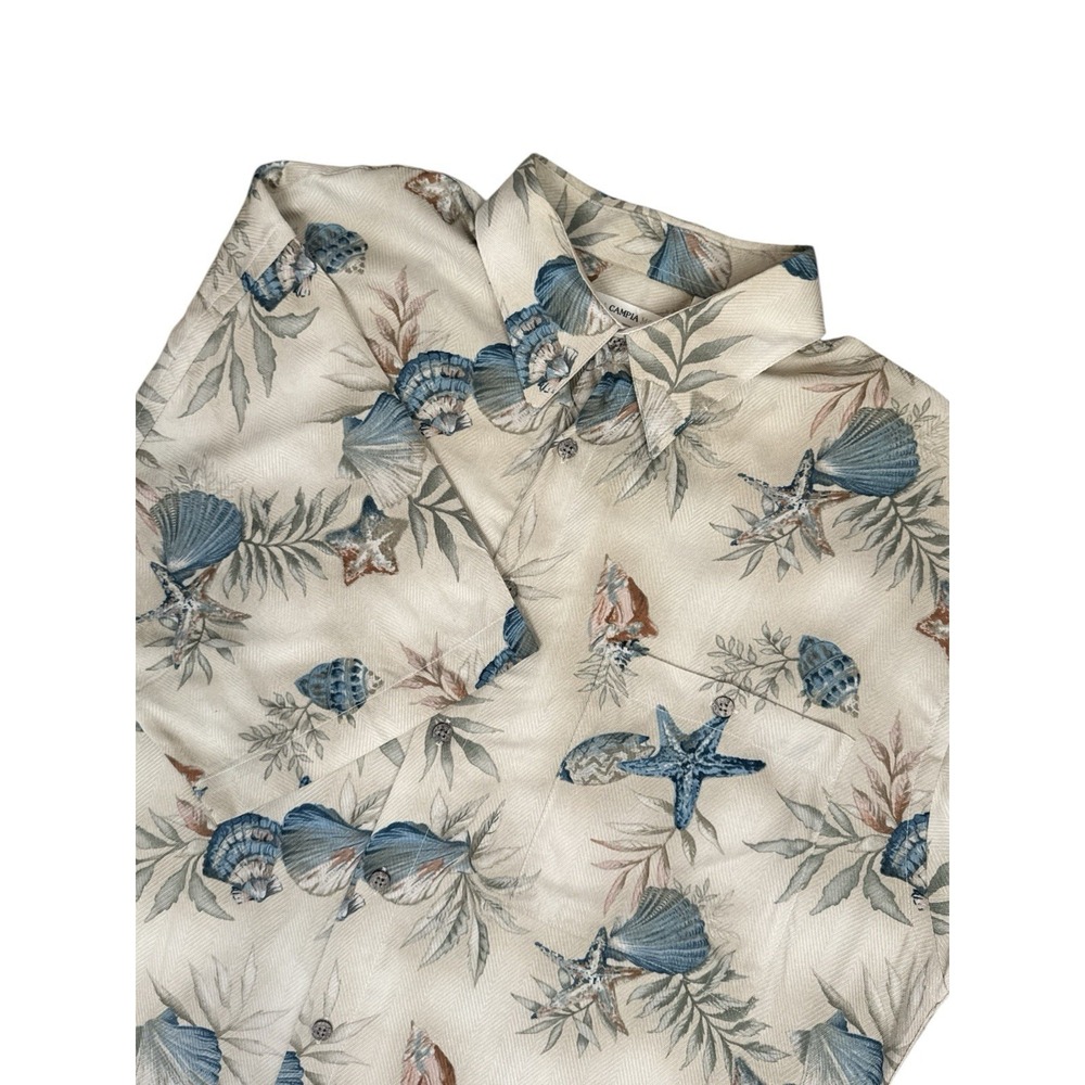 Campia Moda Seashell Print‎ Hawaiian Button Down Shirt Rayon Chest Pocket L